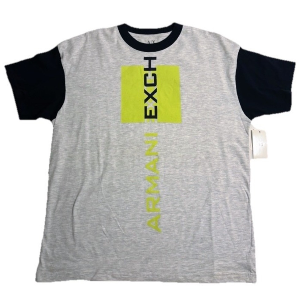 Armani Exchange A|X Mens Light Gray-Neon Green Black Graphic New T-Shirt Size L